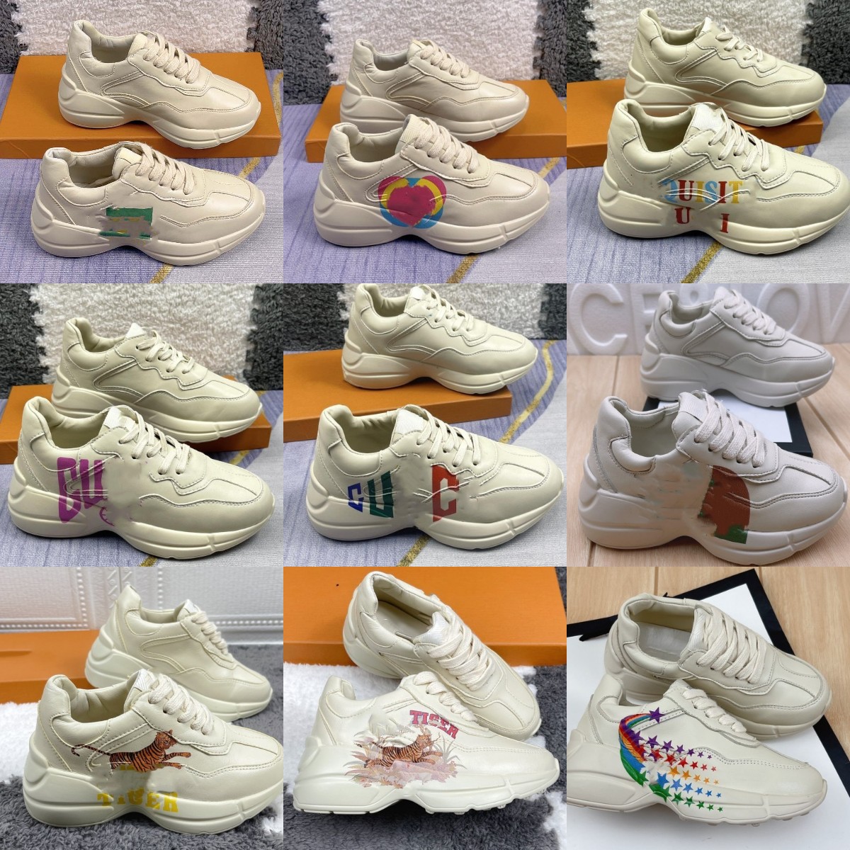 

New Designer shoes Rhyton top Sneaker Plaid pattern Platform Classic Suede Leather Sports Skateboarding Shoe Kids Children Sneakers running Walking black white, Fill postage