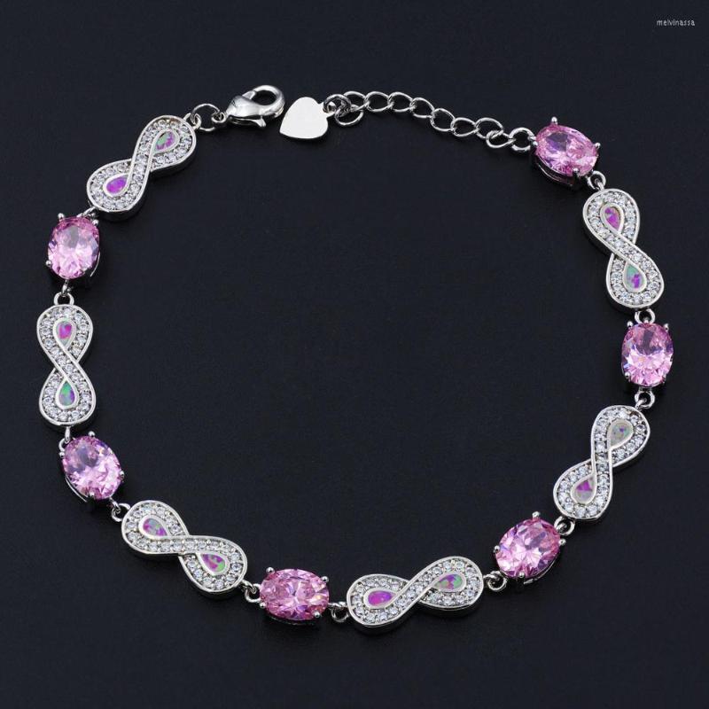

Link Bracelets JLB-262 Elegant Figure Eight Fire Opal & Zircon Silver Plated Bracelet Ladies Fashion Jewelry For Women Gift