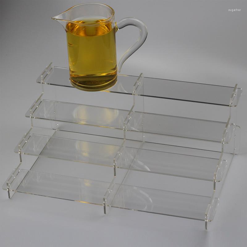 

Jewelry Pouches Top Acrylic Action Figure Display Shelf Wallet Glasses Rack Multilayers Handle Trapezoidal Jewellery Stand Packaging