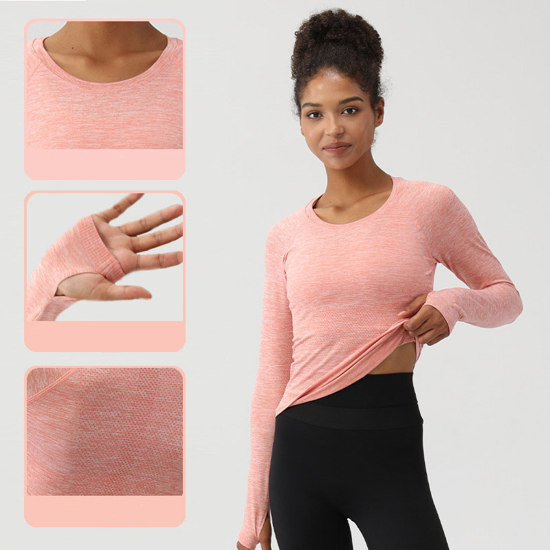 

Autumn New Style Yoga Clothes Women's Moisture Absorbing and Sweat wicking Antibacterial Long sleeved T-shirt Running Sports Breathable Tight Fitness Top, Cherry blossom powder