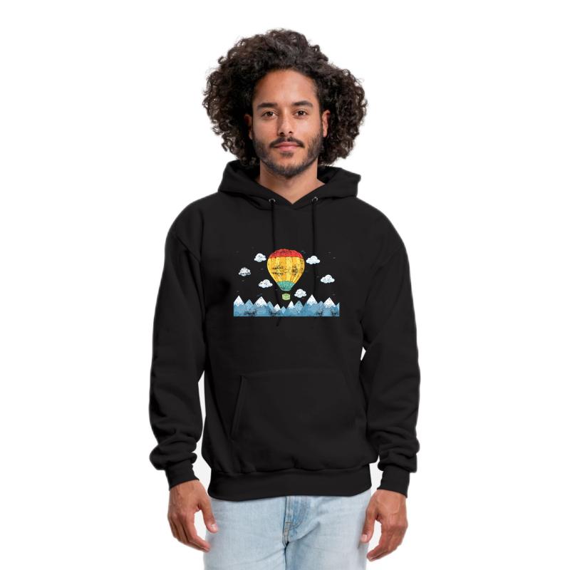 

Men's Hoodies & Sweatshirts Air Balloon Print Fleece Hoodie Natural Landscape Pattern Fitness Tracksuit Pocket, Black