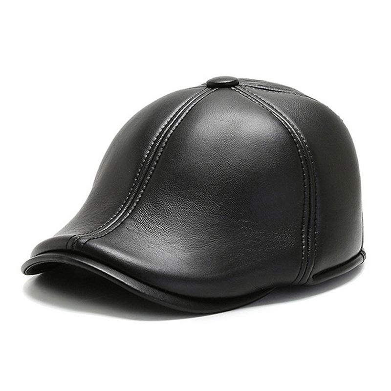 

Berets Men Beret Hat Leather Flat Cap Warm Autumn Winter Male High Quality Gatsby Mens Retro Caps With Earmuffs, Black