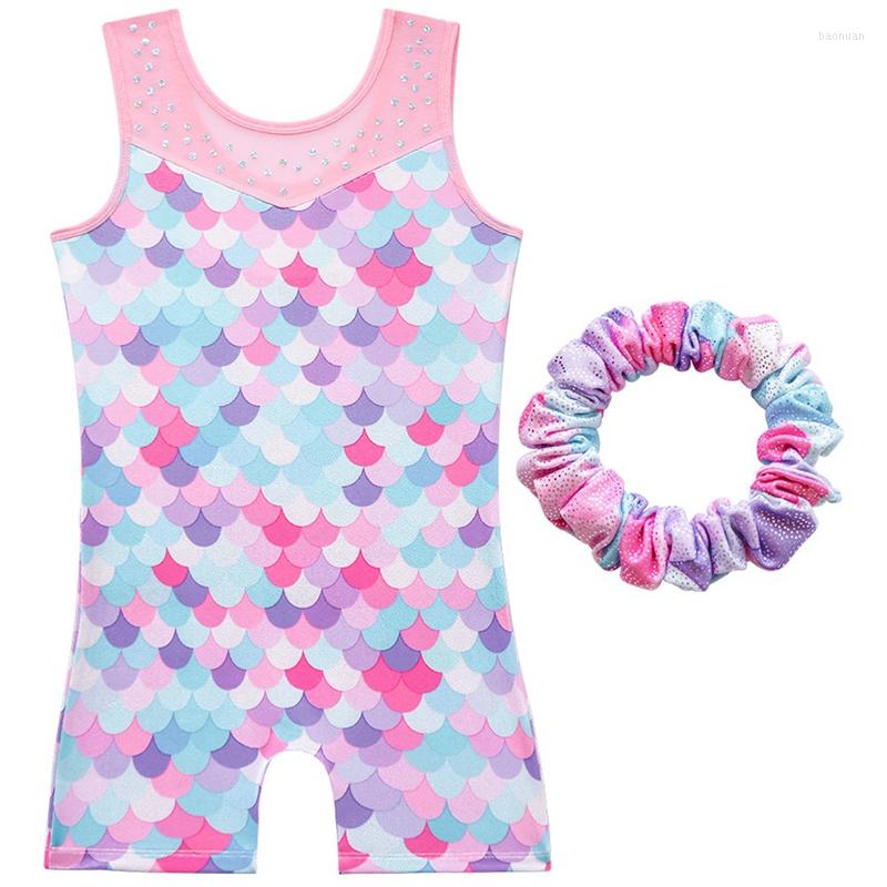 

Stage Wear Sleeveless Leotards For Gymnastics Ballet Fashion Print Boxer Shorts Bodysuit Dancewear With Hairband Girls' 3-10 Years