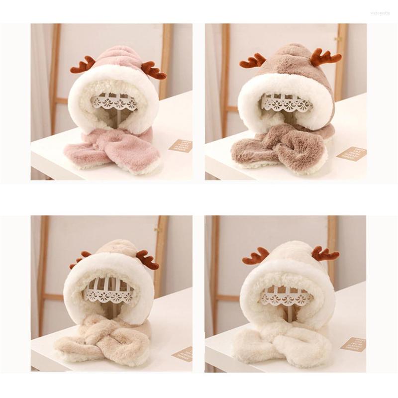 

Berets Girls Scarf Set Beanies Hats Child Earflap Caps Boys Children Hat Cute Thicken Velvet Polyester Children'S And One, Beige