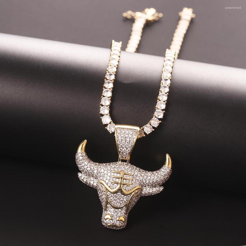 

Pendant Necklaces European And American Hip-hop Micro-inlaid Zircon Bull Head Hipster Personality Necklace Jewelry