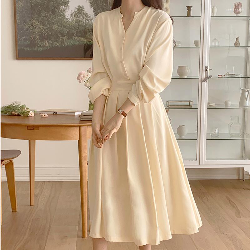 

Casual Dresses 2022 Plus Size Summer Shirt Dress Evening Female Vintage Party Oversize Long Sleeve Beach Women Robe Vestido Prom, Apricot
