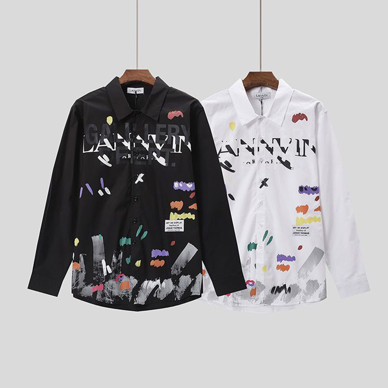 

Lanvin Mens Shirt Luxurys Designers Menswear Casual Bussiness Shirt Man Dress Print Shirts Men Long Sleeve Brand Fashion Spring Tops Size -XL, White