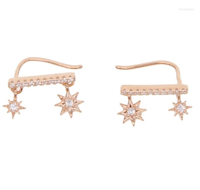 

Stud Earrings Elegance Gold Color 925 Sterling Silver Jewelry Cute Girl Women Gift Cz Bar With Double Star Charm Fashion Lovely