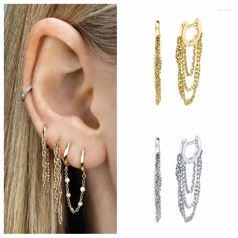 

Hoop Earrings Women 925 Sterling Silver Ear Needle Double Chain Crystal Tassel Fashion Party Wedding Jewelry Gift 2022