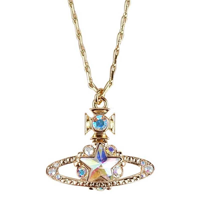 

Designer viviai necklace Empress silver fire Pentagram Saturn Necklace chain shining