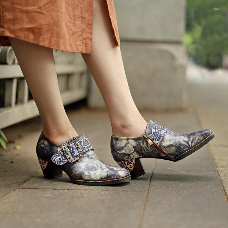 

Dress Shoes YourSeason Ladies Print Fabric High Heels Retro 2022 Spring Autumn Sewing Concise Women Zip Pumps Round Toe, Gray blue