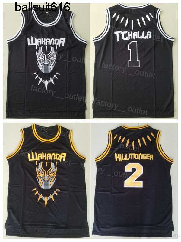 

WAKANDA Movie Black Panther Jersey Basketball 1 Tchalla 2 Hillmoager Erik Killmonger Team Color All Stitched Breathable Pure Cotton Good