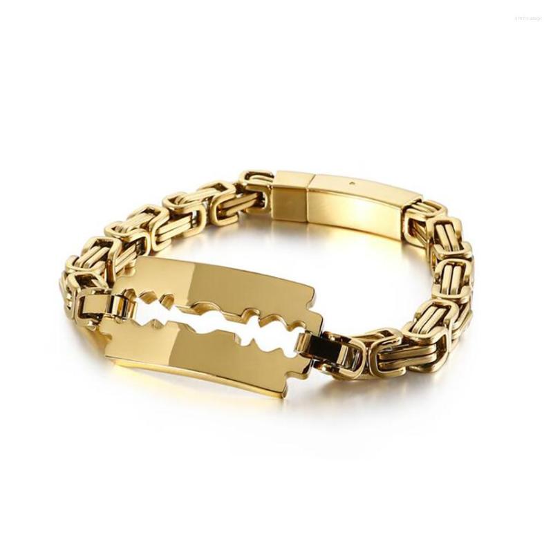 

Link Bracelets Stainless Steel Punk Rock Fashion Men Vintage Gold Razor Blade Bracelet Bangle Jewelry Gift For Him