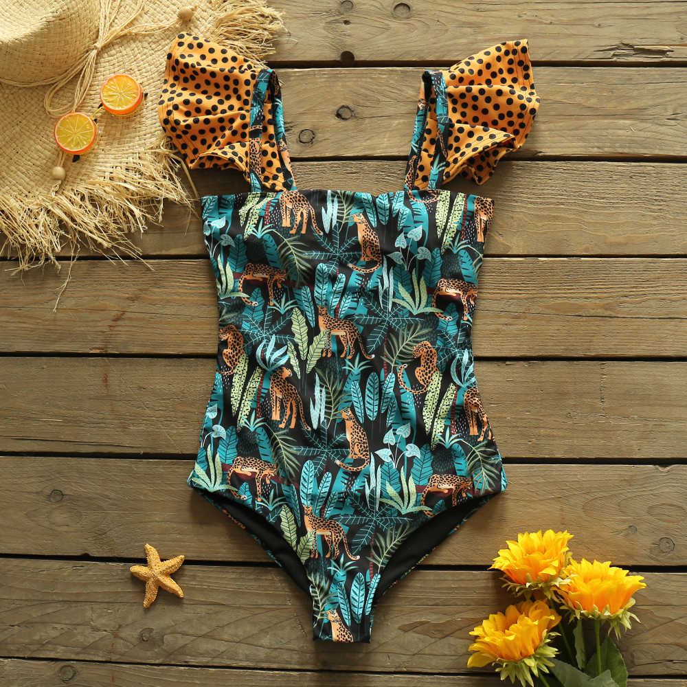 

Swim Wear 2022 New Sexy Ruffle Leopard Print Floral Backless One Piece Swimsuit Swimwear Women Bathing Suits Beachwear Summer Monokini T221208