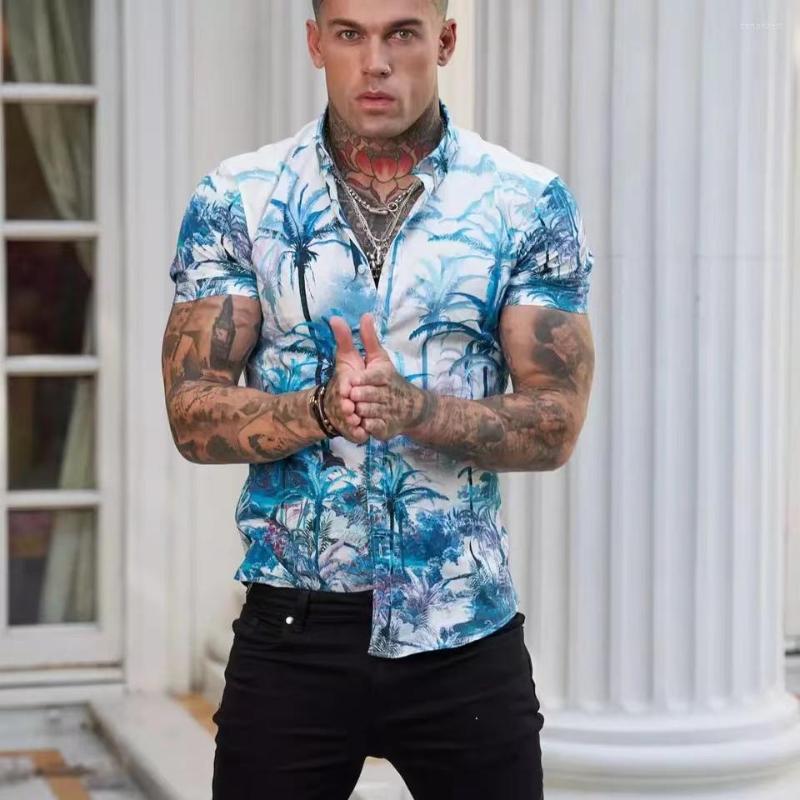 

Men's Casual Shirts 2022 Men's Inch Shirt T-shirt Youth Summer Printing Short-sleeved Flower