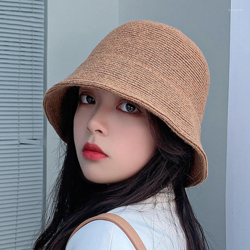 

Berets Autumn Winter Wool Knitted Hats For Women Fashion Fedoras Warm Bucket Hat Female Wide Brim Panama Fisherman, Black