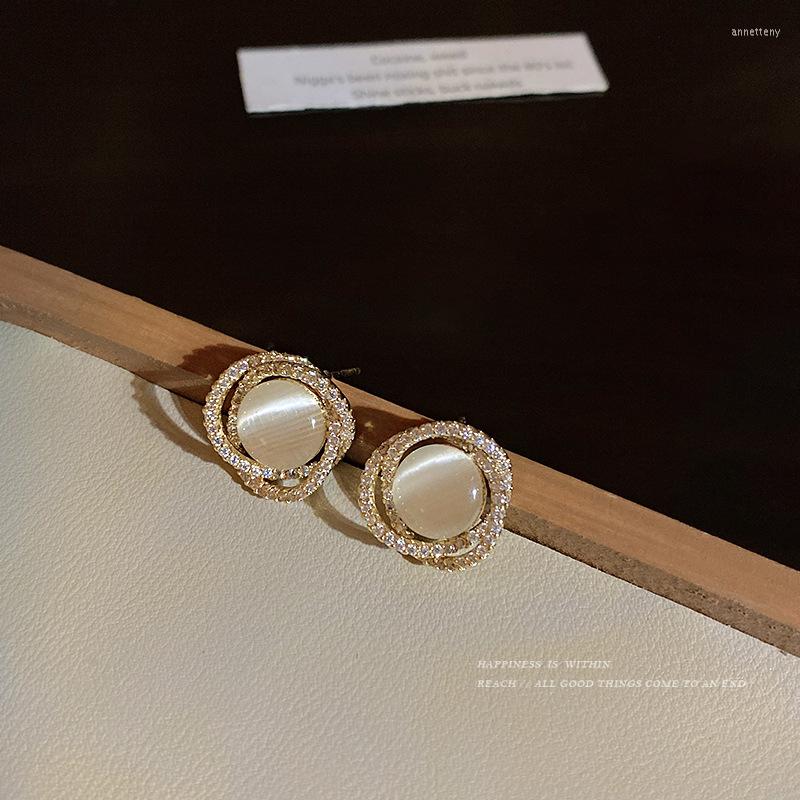 

Stud Earrings 2022 Trendy Simple Opal Female S925 Silver Needle French High-end Temperament Micro-set