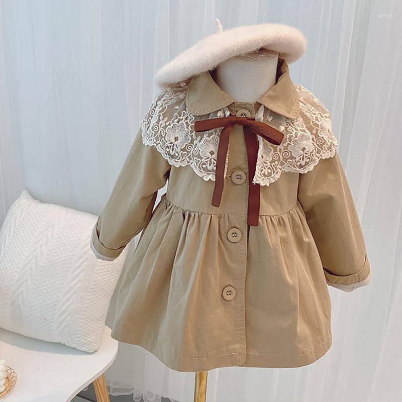

Coat Autumn Trench Children's Solid Lace Lapel Collar Windbreaker Princess Girls Clothes Outerwear Spring Long-sleeve Kids Jackets, Bd1034 khaki