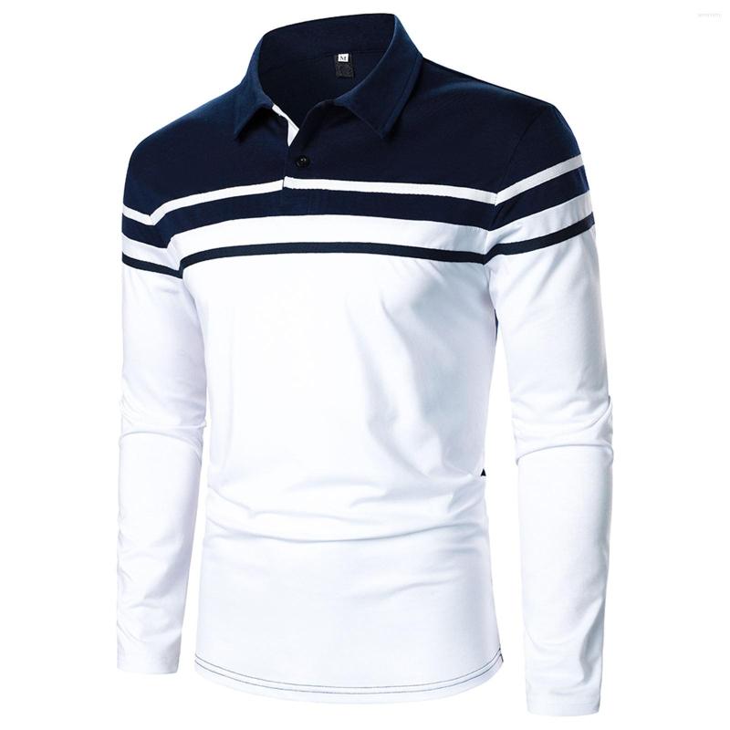 

Men' Polos Autumn And Winter Stitching Casual Daily Loose Fashion Comfortable Design Lapel Long Sleeve Top Camisas De Hombre#8, White