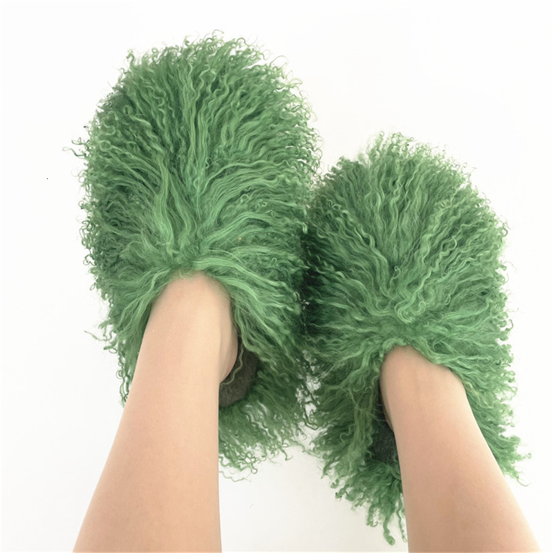 

Slippers Winter Women Plush Flat Shoes Outdoor Indoor Fashion Mongolian Fur Slides 221208, Blue