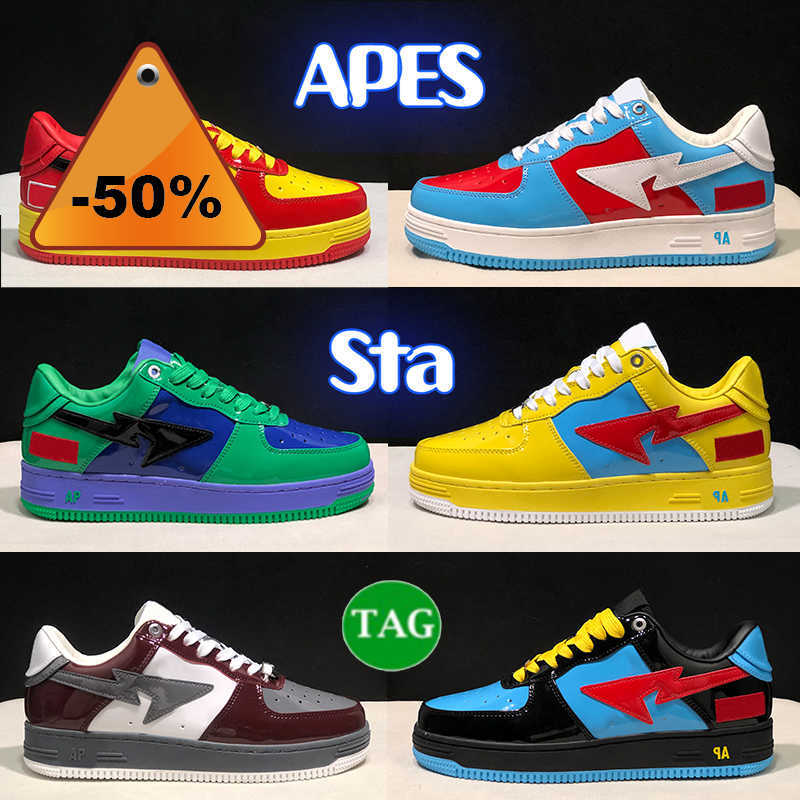 

New Nigo Apes Sta low running shoes Comics blue red Bathing College Dropout Patent Leather Bordeaux grey Black white Pastel Pink Tokyo men, 03 comics black blue