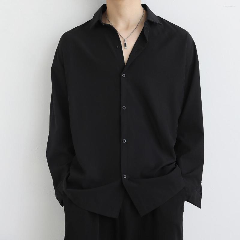 

Men's Casual Shirts EBAIHUI For Men Solid Color Long Sleeve Turn-down Collar Coat Korean Fashion Leisure Baggy Blouse Handsome Streetwear, White
