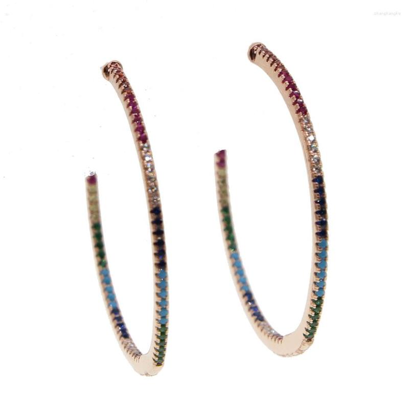 

Hoop Earrings Girls Fashion Rainbow Rose Gold Color Gorgeous Earrrings Chic Colorful Cz For Women Ladies Big Jewelry 45mm