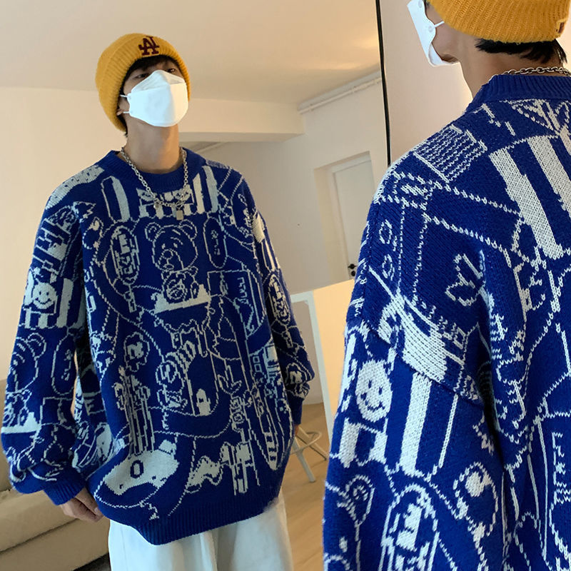 

Men' Sweaters Korean Fashion Knitted Y2k Clothes Blue for Men Autumn Winter Oversized Couples Street Wear Pullover 221207, Black