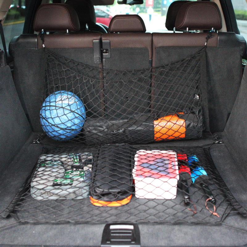 

Car Organizer 2Pcs/set Trunk Rear Storage Cargo Luggage Nylon Elastic Net Holder With 4 Plastic Hooks Pocket For Van Pickup SUV MPV Mesh