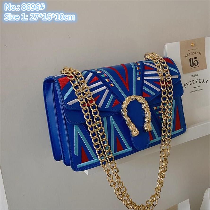 

2022 new fashion Whole factory ladies shoulder bags summer fashion embroidery chain bag street fashion snake handbag flip retro leather mobile top quality, Sky blue1-8696#
