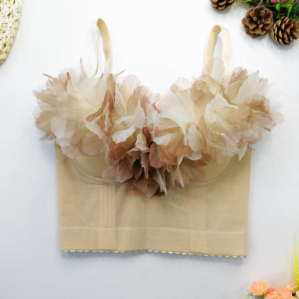 

Fairy V Neck Sling Vest Female Outwear Chest Support with Steel Ring Fishbone Top Colorful Flower Open Back Bra, Black background+light orchid