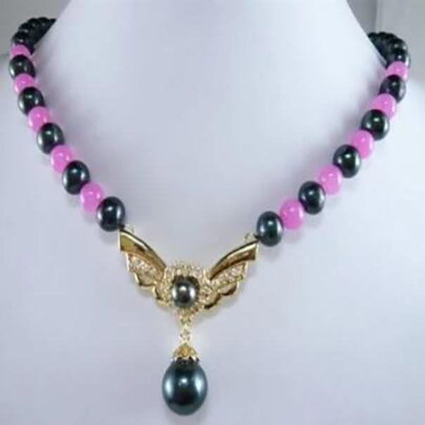 

Fashion Jewelry Black Pearl Pink Alexandrite Gem Necklace
