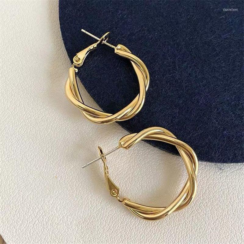 

Backs Earrings Punk Gold Color Interlocking Hoop Earring For Women Big Circle Fashion Thick Chain Statement