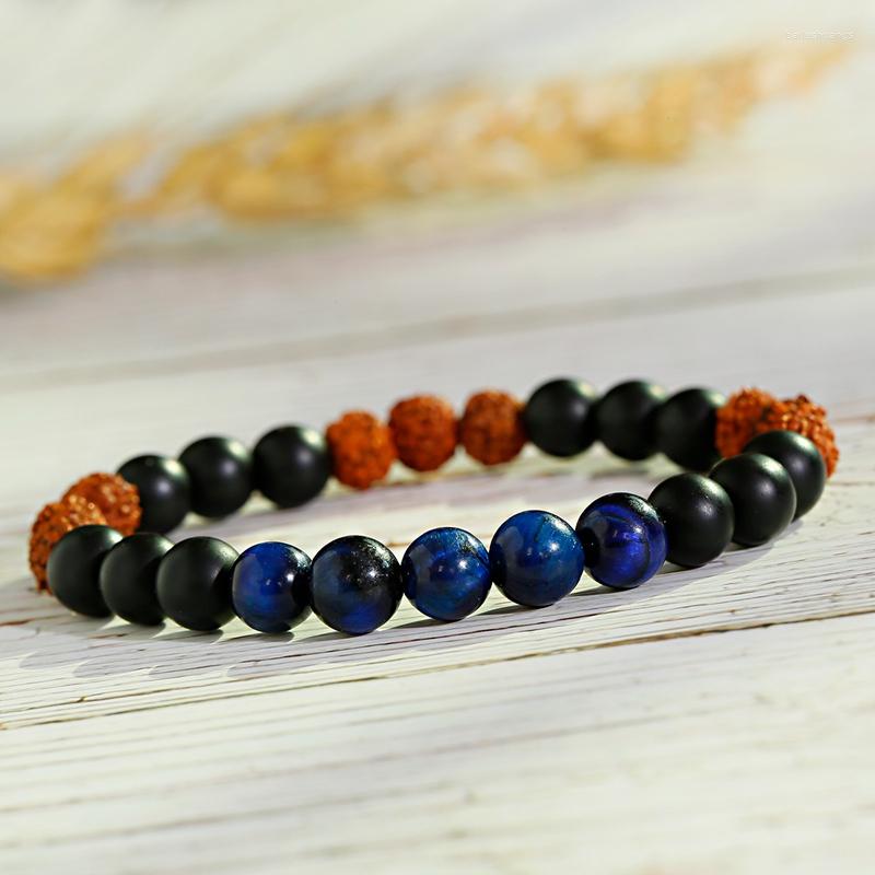

Strand Ethnic Vajra Bodhi Rudraksha Yoga Bracelet Homme Tibetan Meditation Tiger Eye Stone Beads Mala