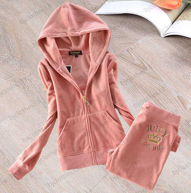 

Juicy Tracksuit Womens Two Piece Pants Zipper Open Long-sleeved Hooded Slim Jacket Tops Crown Print Elastic Waist Casual Trousers Women Clothing 5 Colors