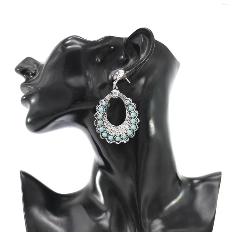 

Hoop Earrings 2022 Summer Boho For Women Simple Alloy Inlaid Turquoise Carved Stud Elegant Holiday Party Gifts