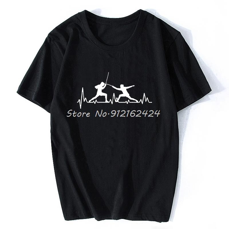 

Men's T Shirts Summer Men Shirt HeartBeat Fencing Funny Short Sleeve Cotton T-Shirt Cool Gift ClothingMen's, Black