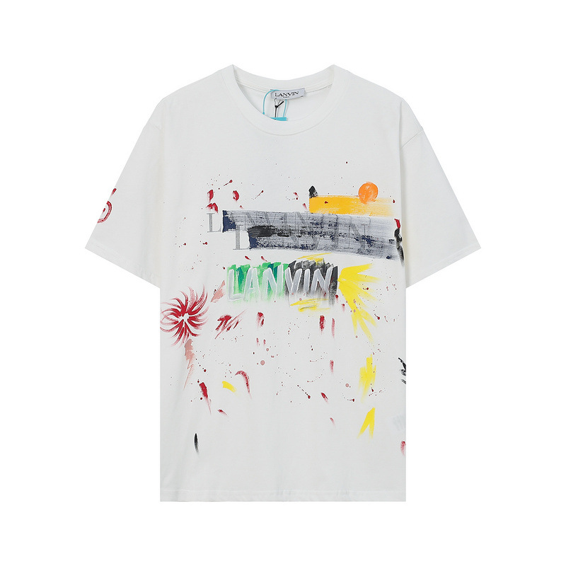 

Lanvin Designer Mens T Shirt High Street Splash-ink Printing Tees Fashion Brand T shirts Summer Tops Size S- 02, White