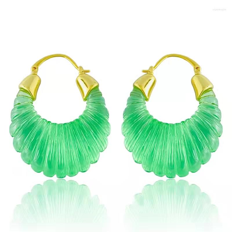 

Hoop Earrings Vintage Resin Brass Plated Gold Drop Transparent Amber Green For Women Girl Party Travel Jewelry Gift