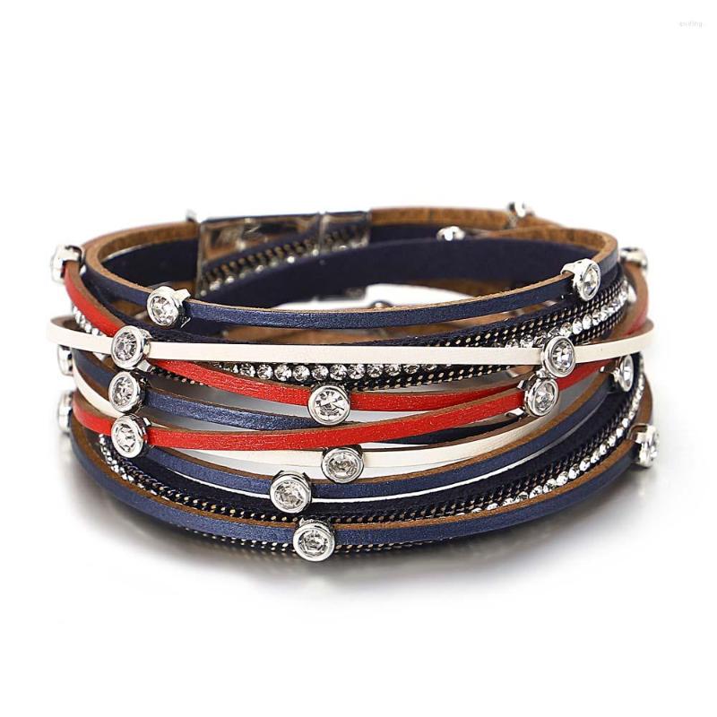 

Charm Bracelets Amorcome Classic Crystal Beads Leather For Women Rhinestone Multilayer Wide Wrap Bracelet Bangle Fashion Jewelry Gift