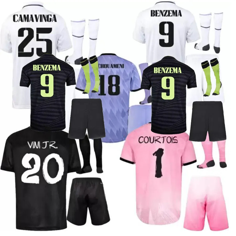 

kids full kit BENZEMA Fourth 120th soccer jerseys VINI JR 22 23 third football shirt CAMAVINGA ASENSIO MODRIC COURTOIS sets socks 2022 uniforms real madrids RODRYGO, Kids kits 21 22