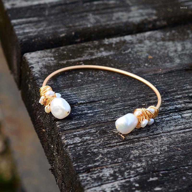 

Bangle White Natural Pearl Jewelry Gold Circle For Women Gift