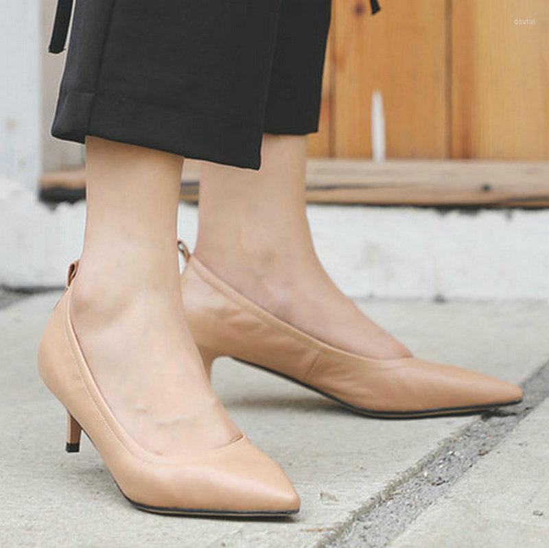 

Dress Shoes EshtonShero Summer Women Pumps Thin Med Heel Pointed Toe Leather Casual Party Tassel Platform Black Size 3-9