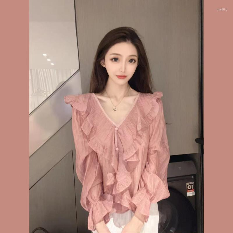 

Women's Blouses Chiffon Blouse Unique Long Sleeve Women's Sweet Shirt Fashion Women 2022 Casual Youth Summer Shirts Pink Top, Purple