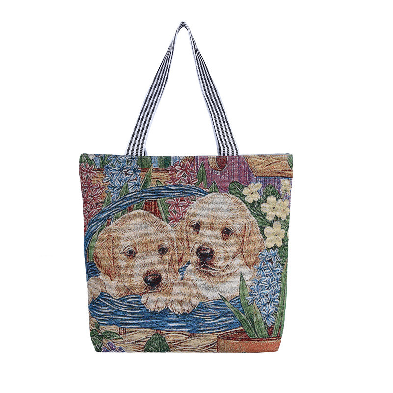 

3pcs Stuff Sacks Canvas Large Capacity Dog Beer Embroidered Cross Shopping Bag