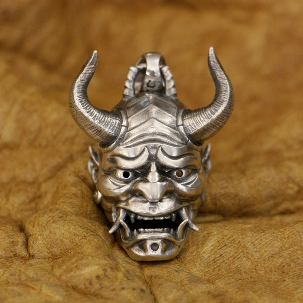 

LINSION 925 Sterling Silver Japanese Ghost Prajna Skull Pendant Punk Jewelry TA387