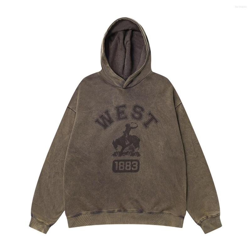 

Men's Hoodies Vintage Hoodie Mens Hip Hop Oversize Graphic Letter Print Washed Hooded Sweatshirt Cotton Casual Pullover, Brown