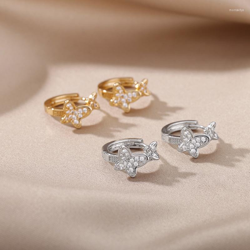 

Hoop Earrings Cute CZ Double Butterfly For Women Kids Vintage Stainless Steel Zircon Earring Ear Cuff Piercing Jewelry