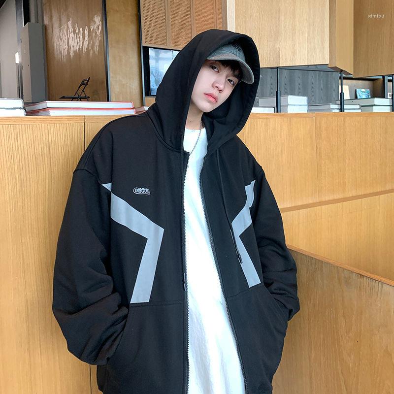 

Men's Hoodies Neploha Printed Men Zipper 2022 Fashion Man Casual Oversize Hooded Sweatshirts Korean Streetwear Male Clothing, Black
