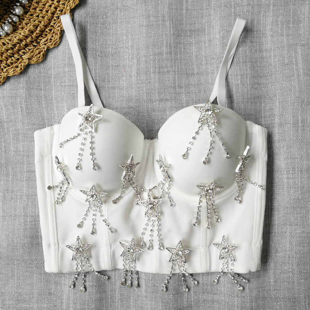 

Bright diamonds five pointed stars tassels suspenders sweet and hot body shaping bras exposed umbilicus fish bones wrapped around the, White